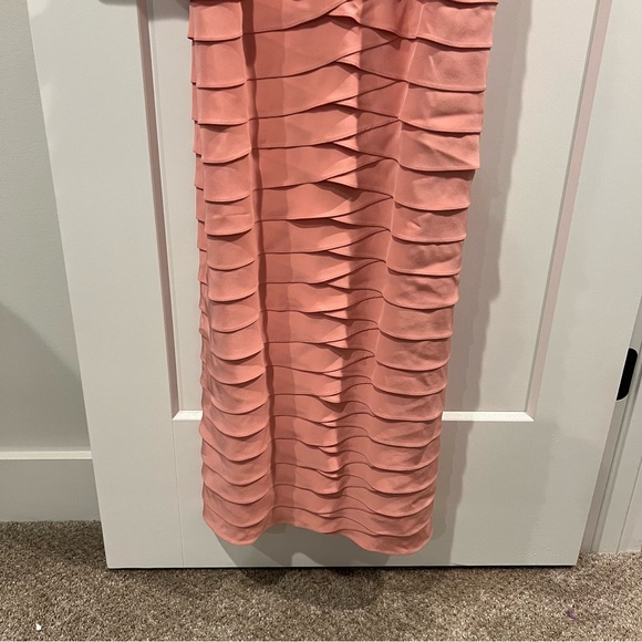 Chetta B 100% Silk Pink Beaded Ruffle Dress Size 2 Maxi Formal Evening Wedding - Picture 3 of 8